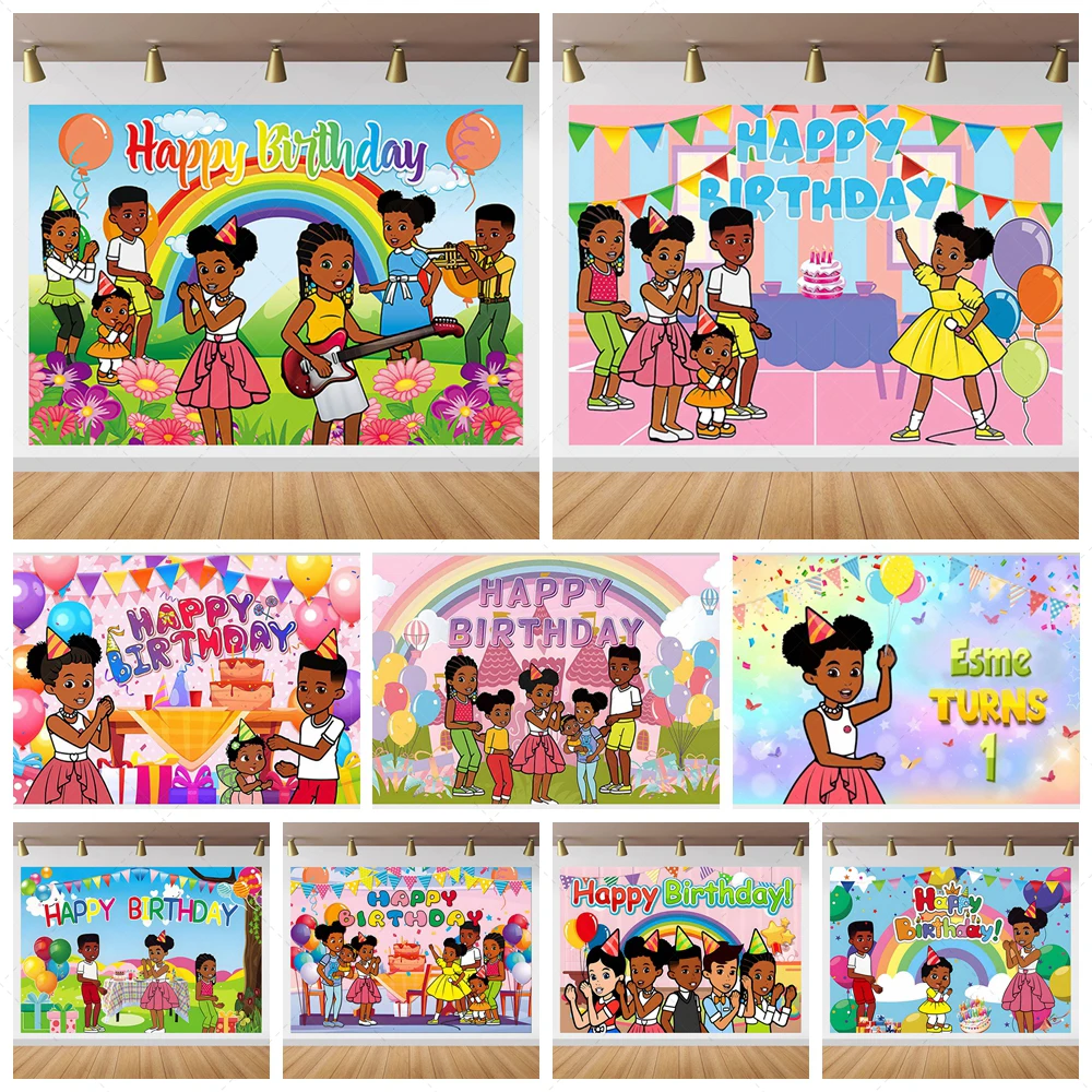 Pink Black Girl Gracies Corner Party Backdrop Kids 1st Birthday Party Newborn Shower Color Rainbow Decoration Custom Background