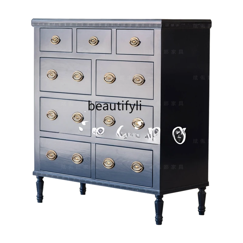 

New Retro Simple/Solid Wood Storage Cabinet/Bedroom Dark Blue Cabinet/