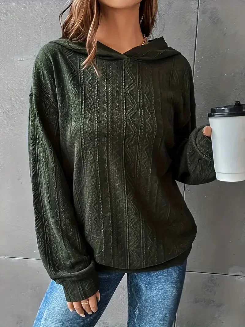 Plus Size 1XL-5XL Fashion Autumn Women's Casual Sweatshirt Solid Textured Long Sleeve Solid Color Hoodie