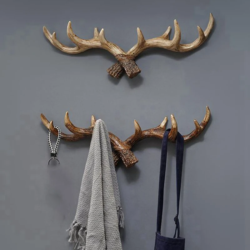 Vintage Deer Antlers Wall Hooks -28Cm Wall Mounted Clothes Hanger Coat Rack Key Holder For Decorative Wall Hook,B Easy Install