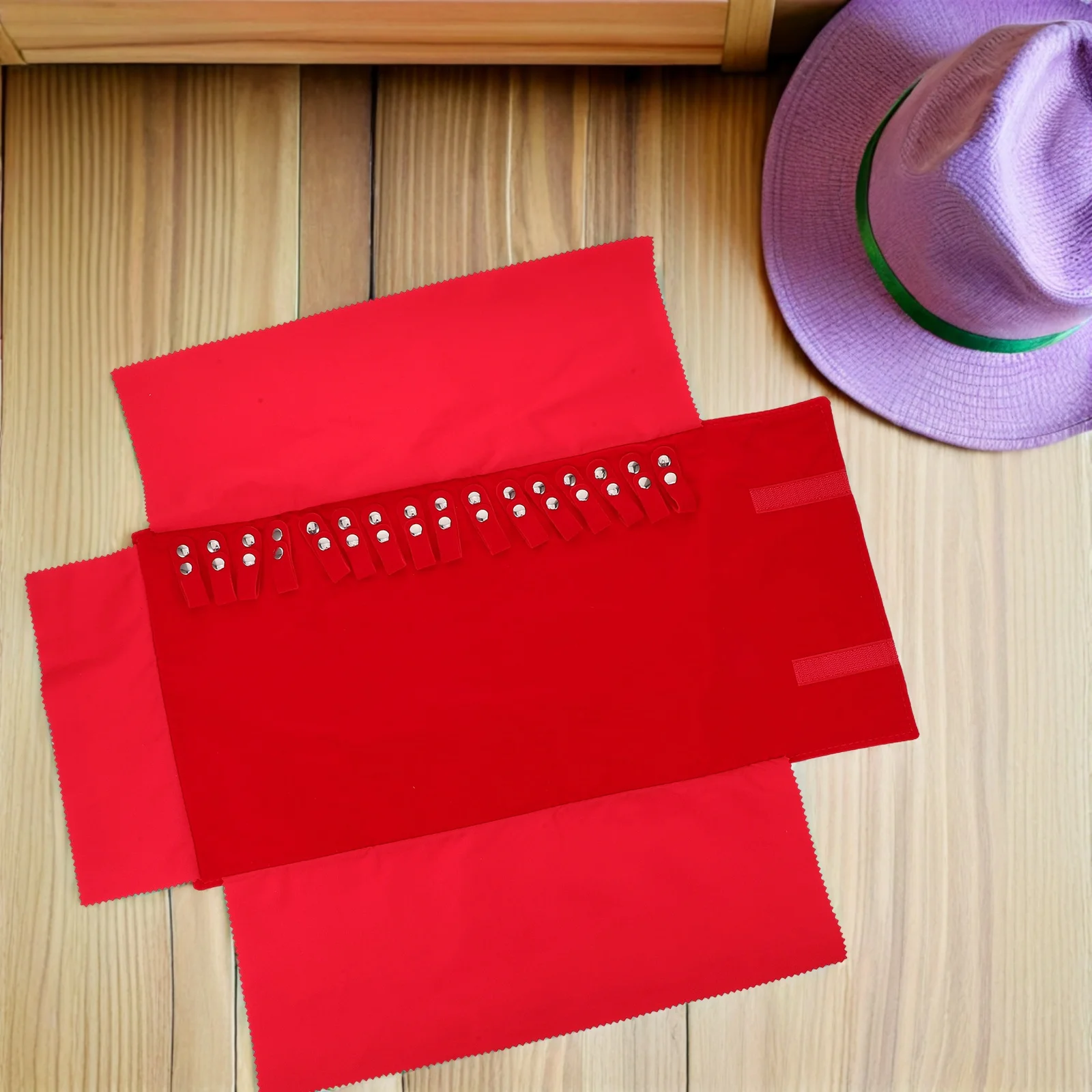 

Roll Organizer Red Compact Travel Storage Bag Foldable Portable Necklace Bracelet Earring Holder Pouch For Daily Use Trips