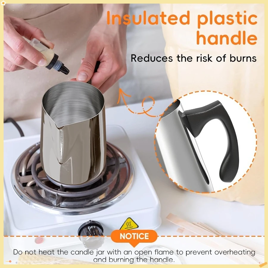 Ausgießtopf für die Kerzenherstellung, 32-Unzen-Wachsschmelztopf aus Edelstahl mit hitzebeständigem Griff, Krug zur Herstellung von Kerzen mit Doppelkessel