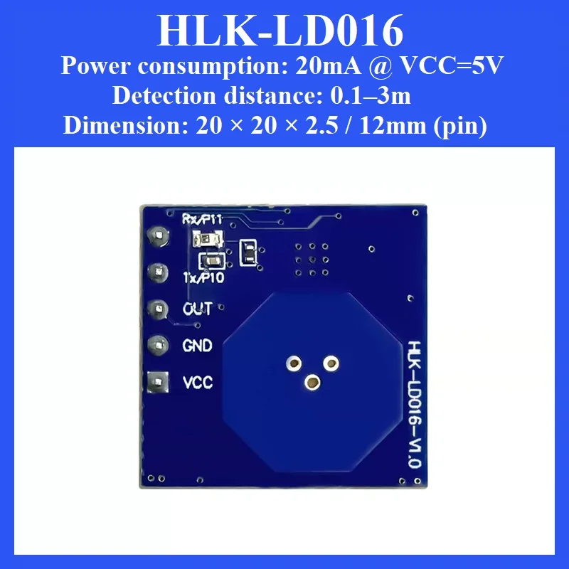 Intelligent 5.8G Radar Module LD016 Human Motion Detection Adjustable Sensing Low False Alarm Ultra Long Range Sensing