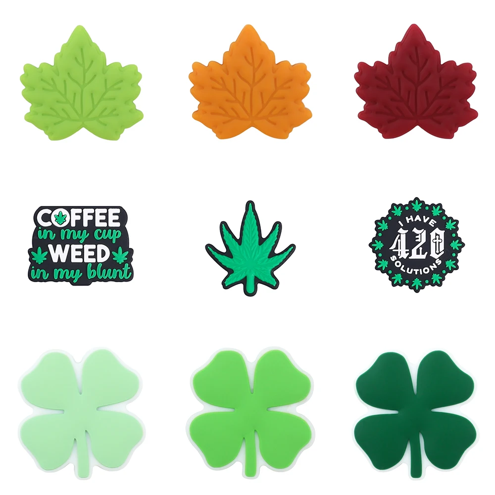 5/10pcs Baby New Silicone Beads Leaf Theme Maple Leaf Clover for Pacifier Chain Making Focal Jewelry Accessories Pendant