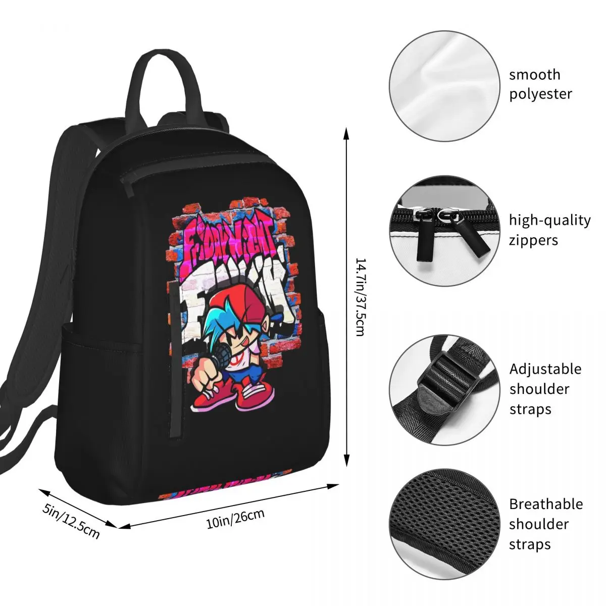 BoyFriend FNF. Brick Wall Backpack Student BookBag Boys Girls School Bag Laptop Shoulder Bags Men Women