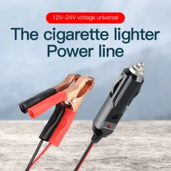 12V-24V Car Male Plug Cigarette Lighter Socket Adapter Power Cord Alligator Clip Battery with Extension 20A Fuse LED Indicator