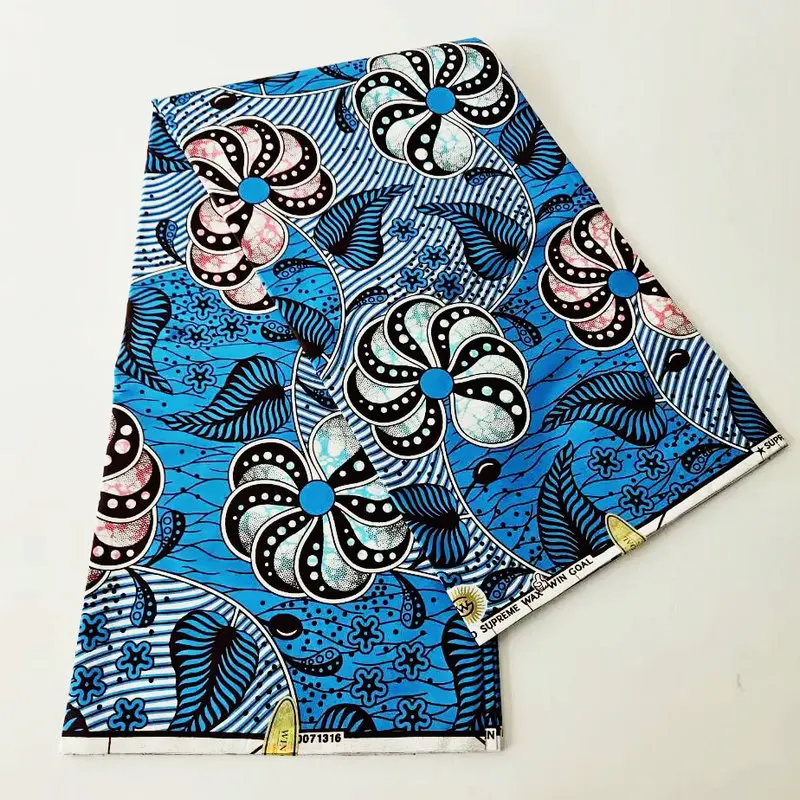 

African Wax Fabric with Blue Plants Printed,Cotton Batik Material Great for DIY Sewing Summer Dress Cushions Sofa 6Yds R1103