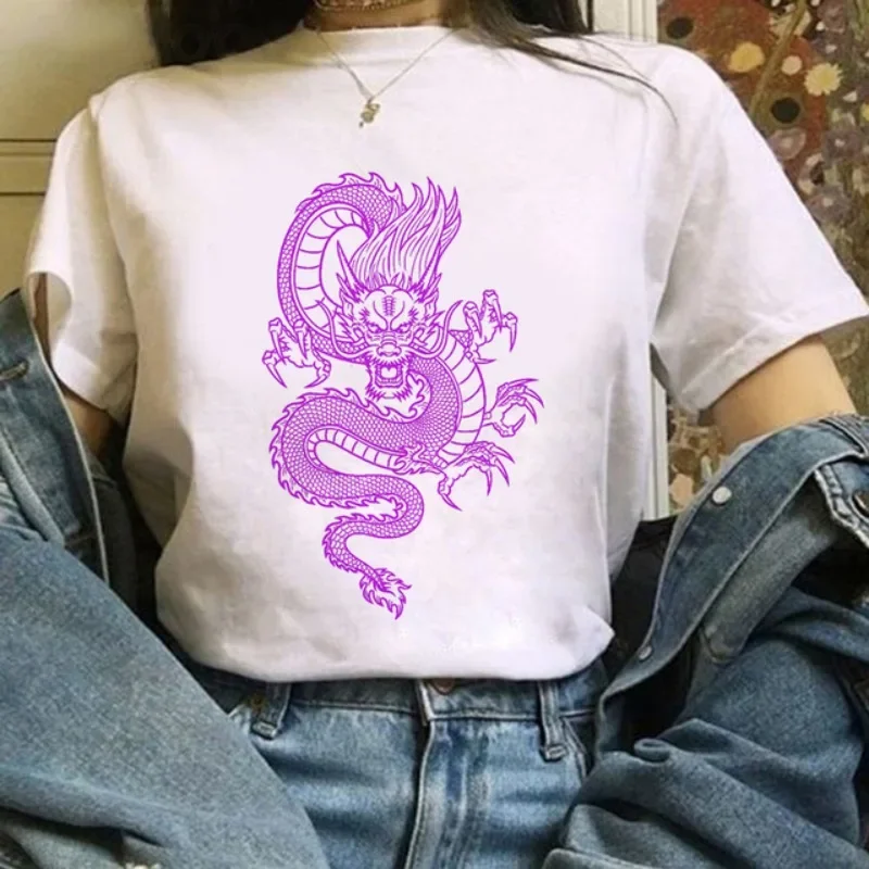 Retro Chinese Dragon American Harajuku Print Super Hot Thin Slim Tops Slim T-shirts Women's Casual Tops Graphic T Shirts Y2K Top