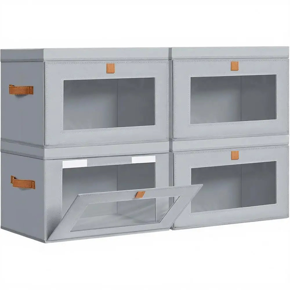 

Складные тканевые корзины для хранения с крышками - набор из 4 больших органайзеров для шкафа, хранения под кроватью, книг, одежды, одеял и т.д.