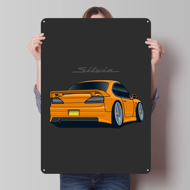 Nissan Silvia Chibi Cartoon Metal Signs Car Poster Garage Decoration Living Room Vintage Metal Plate Bath Room Decor Men Plates