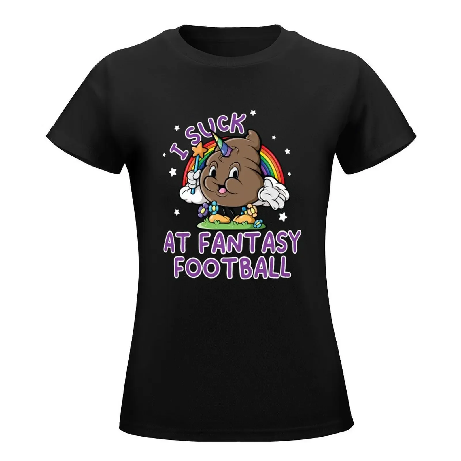 I Suck At Fantasy Football loss Funny Pink Unicorn Poop t-shirt grafica vestiti carini magliette bianche per le donne