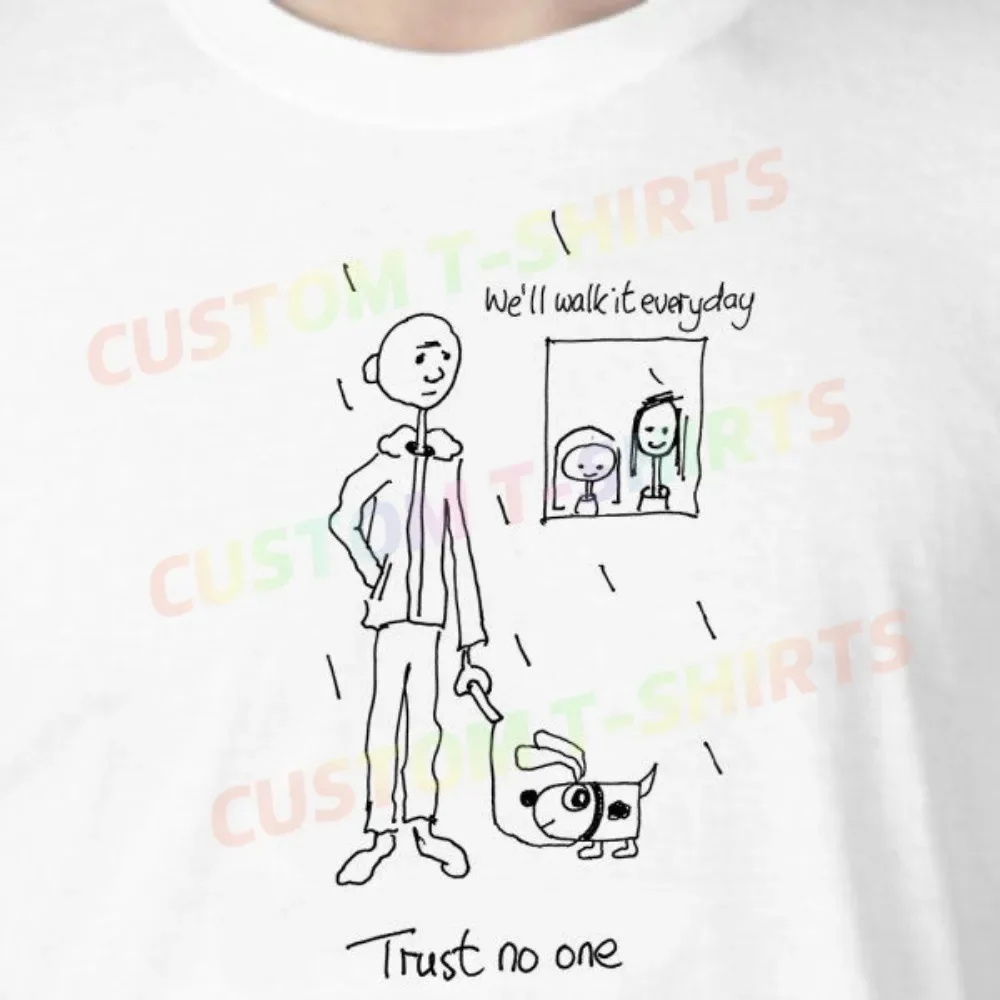 

171 252_Trust_No_One Fans' comic-style hand-drawn pattern T-shirts for both men and women in summer