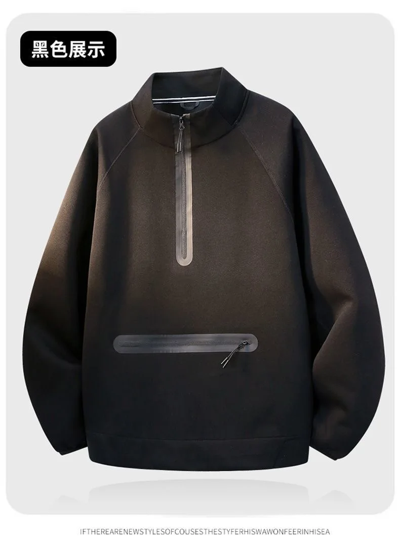 Spring and Autumn New Solid Color Outdoor Sports Multi-pocket Pullover Sweatshirt Men's Casual Loose Breathable Plus Size Top
