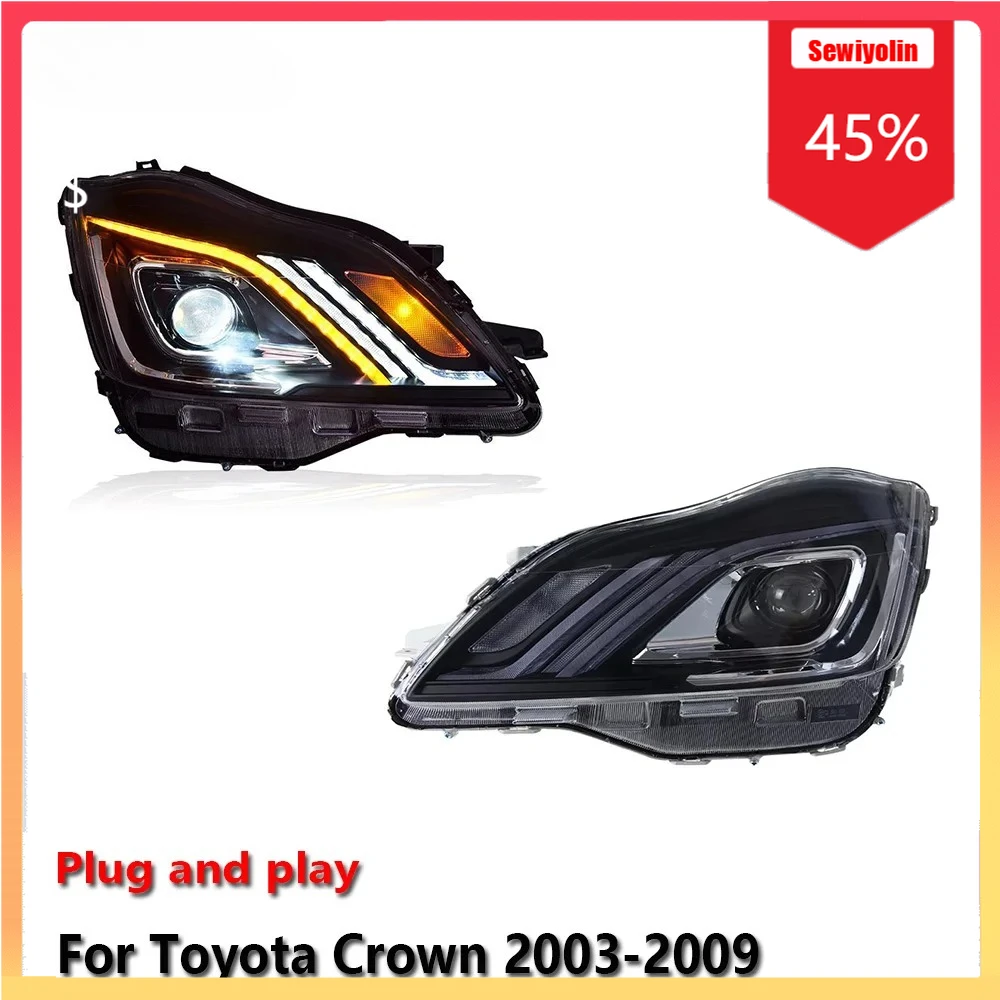 

Автомобильные светодиодные фары, автомобильные детали для Toyota 12-го поколения Crown 2003-2009, противотуманные фары DRL, стоп-сигнал поворота Plug and Play