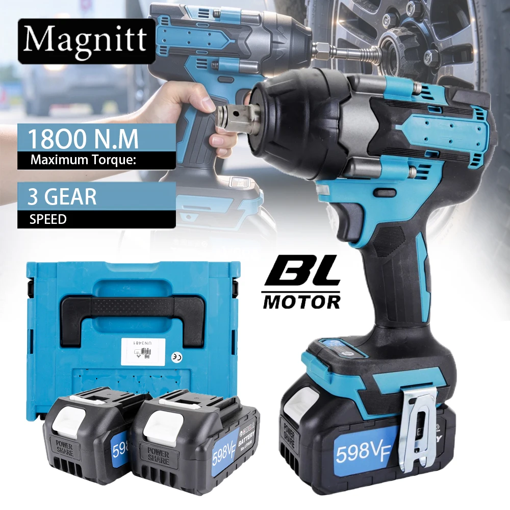 Avvitatore a impulsi elettrico senza fili con coppia di 1800 N.M, avvitatore elettrico a batteria, chiave inglese elettrica da 1/2 pollice, utensile elettrico per batteria Makita da 18 V.