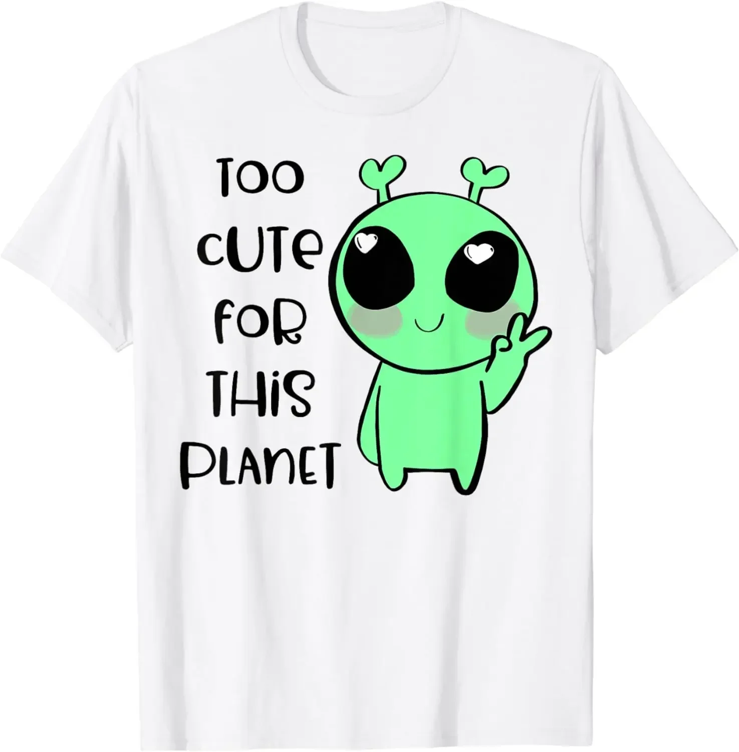 

Футболки Kawaii Alien Art Too Cute for This Planet harajuku мужские футболки женская одежда Kawaii одежда топы Графические футболки