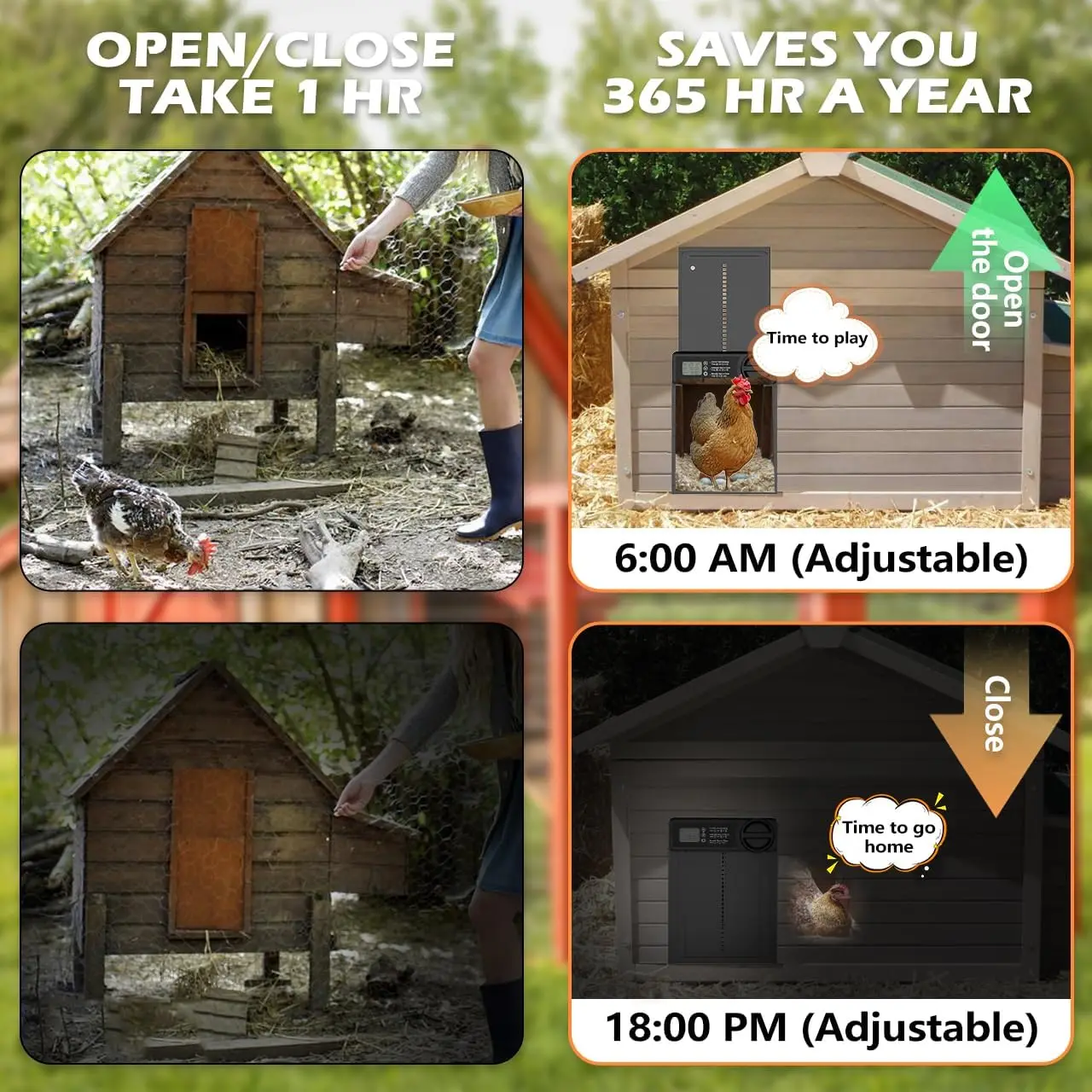 Automatic Chicken Coop Door Auto Duck Door Battery Powered Electric Chicken Coop Door with Timer & Manual Control LED Screen