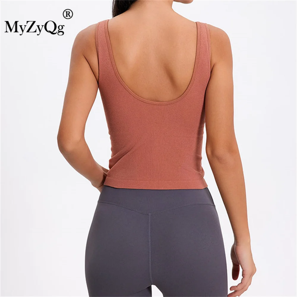 MyZyQg Otoño Invierno cuello cuadrado con camiseta interior acolchada de Yoga en forma de U espalda delgada correr Fitness deportes camiseta interior sujetador de Yoga