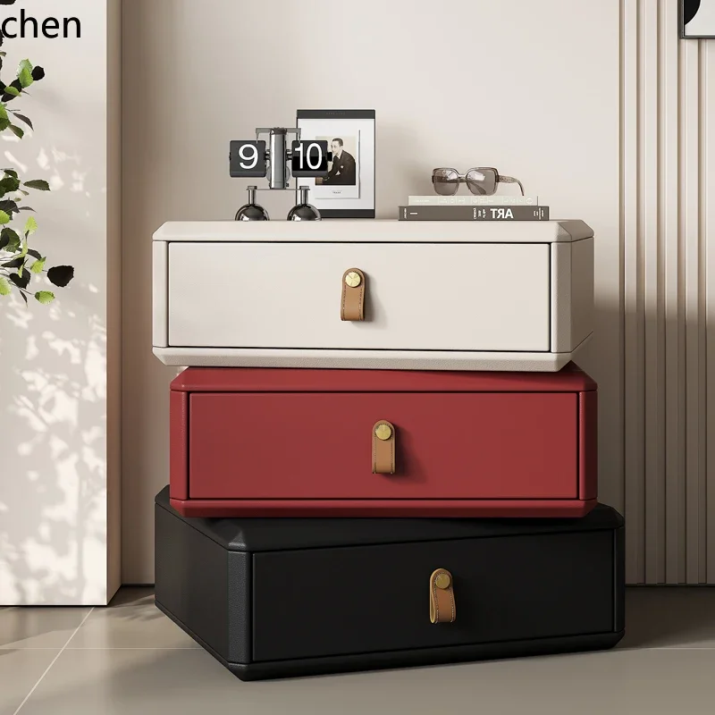 BB  minimalist rotating bedside table three-layer leather solid wood storage bedroom bedside table