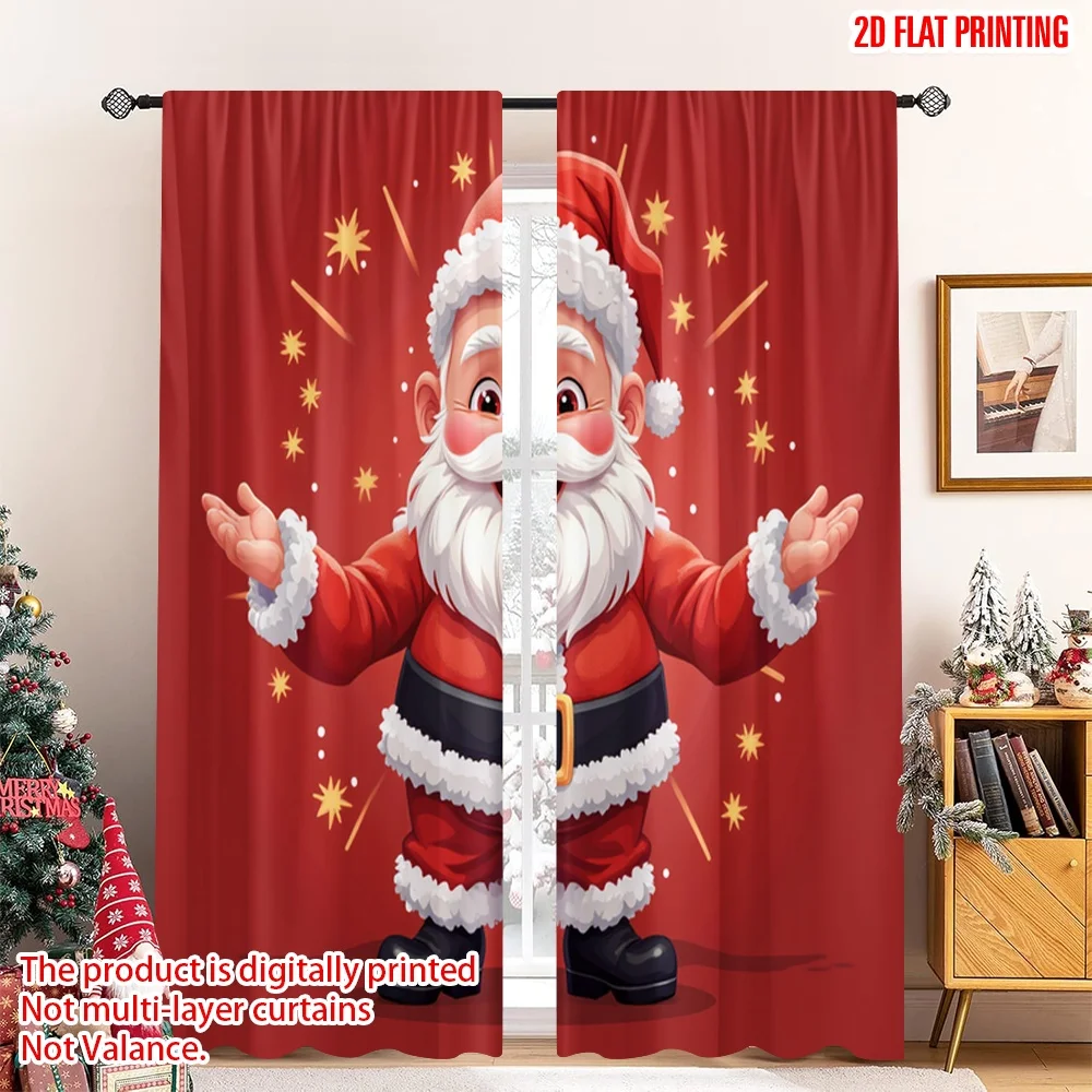 

2pcs 2D flat printing Merry Christmas Popular Window Curtains Santa Claus Christmas Tree Sparkle 100% Polyester Without