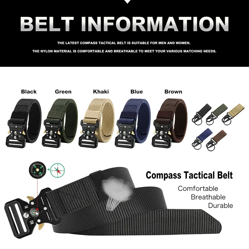 Men\'s Tactical Belt Metal Buckle Army Outdoor Hunting Compass Multi Function Combat Survival Canvas for Nylon Male Luxury Belts