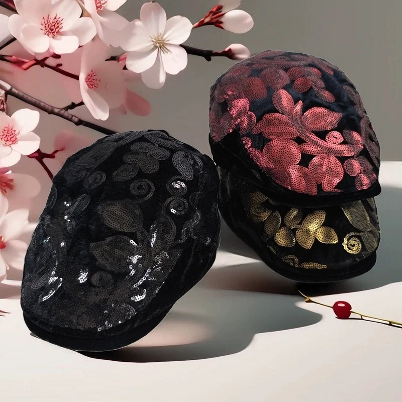 Ethnic-Style Retro Hats with Intricate Embroidery and Buttons: Women's Spring/Fall Artistic, Versatile Painter's Berets