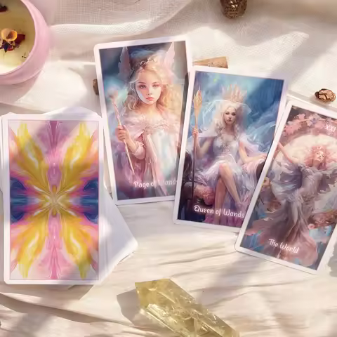 Original Fantasy Colors Tarot Cards Pink Pastel Aesthetic Cute Anime Rider Waite Deck 78 Pcs Girls Gift Divination Board Game