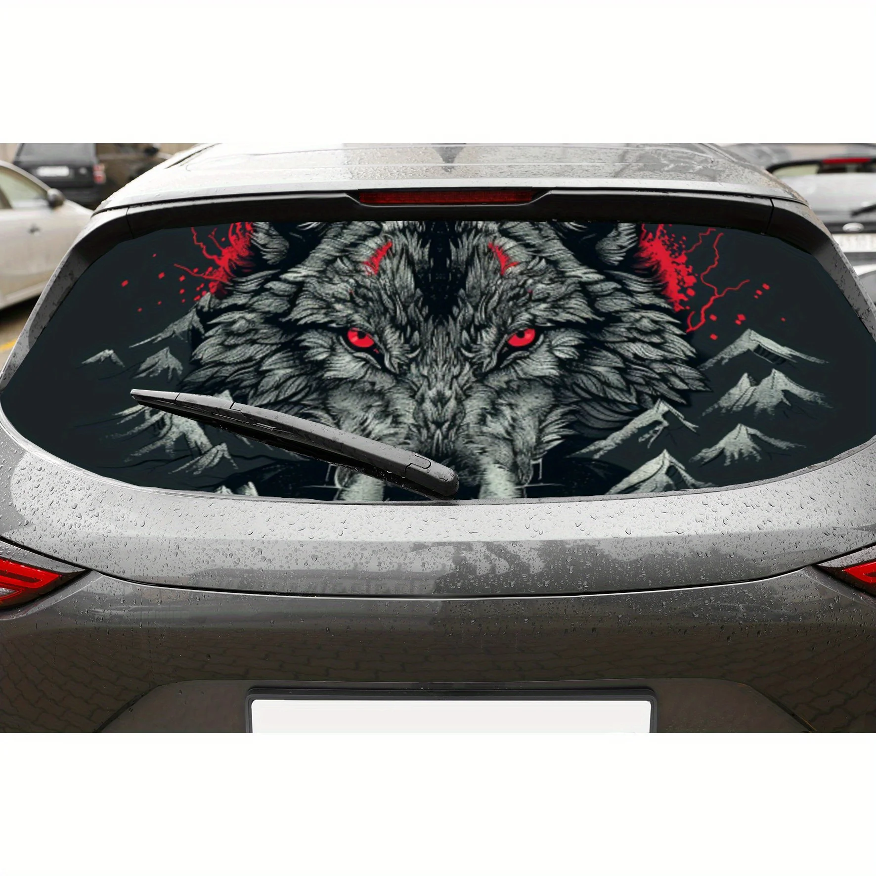 

Red Eyes Wolf Blood Splattering PVC Perforated Car Vinyl Wraps, Privacy Enhancing Design for Rear Window, Car Rear Windshield St