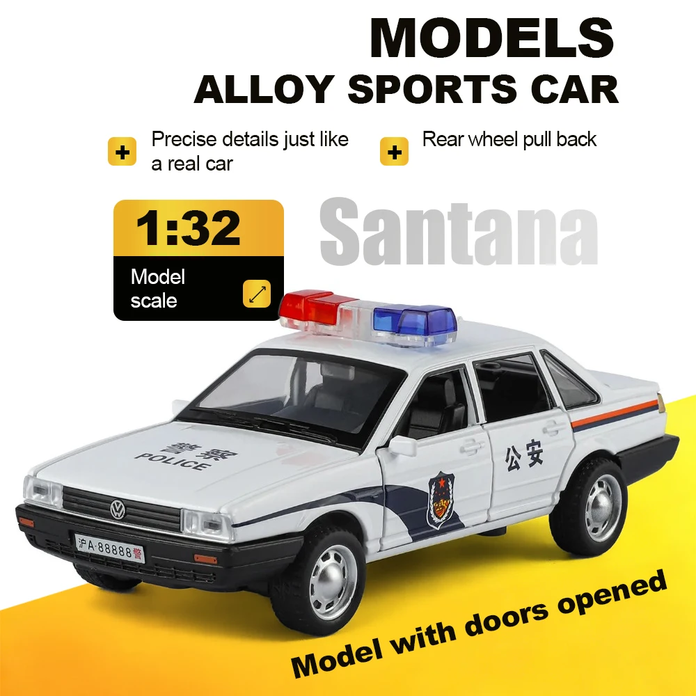 

1:32 Scale Santana Cars Toy Models Diecasting Alloy Doors Opened Miniature Police Car Model Simulation Educational Toys