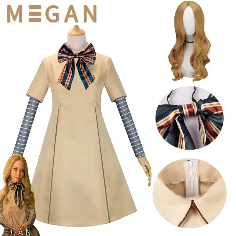 Urso Den M3gan Mulheres Filmes Megan Cosplay Traje Vestido Meias Bowknot M3GAN Peruca Crianças Adulto Halloween C Novo 2025