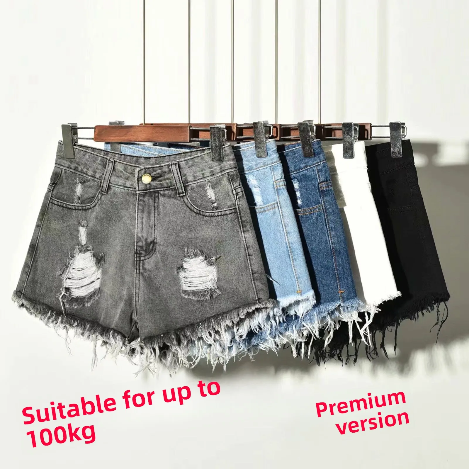 

High Waist A-Line Denim Shorts Women Summer plus Size Fashion Frayed Hole Loose Slimming Hot Pants Outerwear for Women
