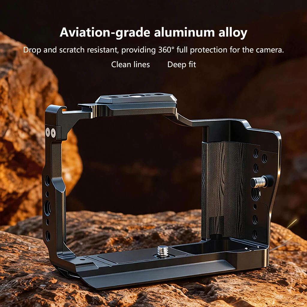 Kamerakäfig aus Aluminiumlegierung für Canon R6MAKEIII R50V mit Holzgriff, Arca-Swiss Schnellverschluss, Cold Shoe, 1/4 3/8 Gewinde, Vlog – Detail 8