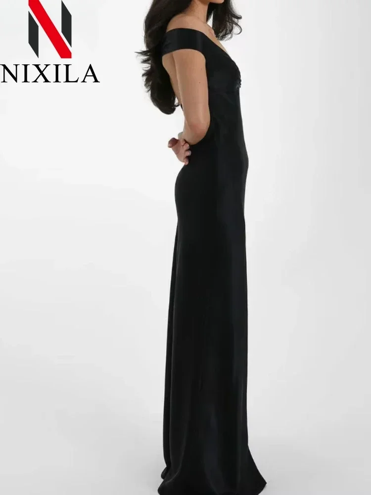 Vestido largo sin mangas con cuello en V y lazo de satén para mujer, vestido Sexy elegante para fiesta y noche, verano