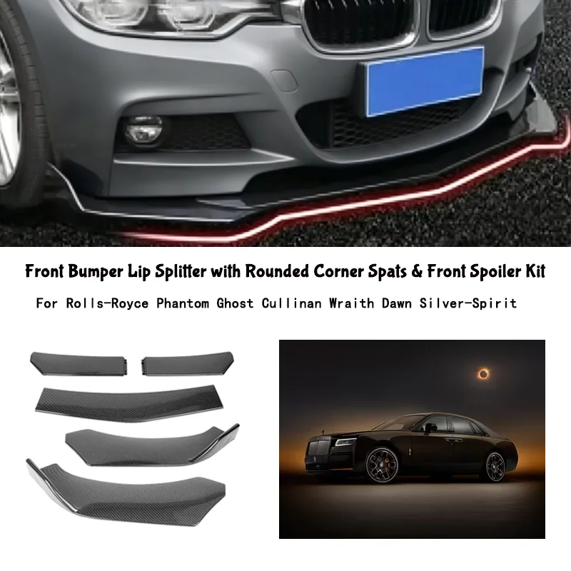 5-Segment Adjustable Front Bumper Lip Splitter Body Kit For Rolls-Royce Phantom Ghost Cullinan Wraith Dawn Silver-Spirit
