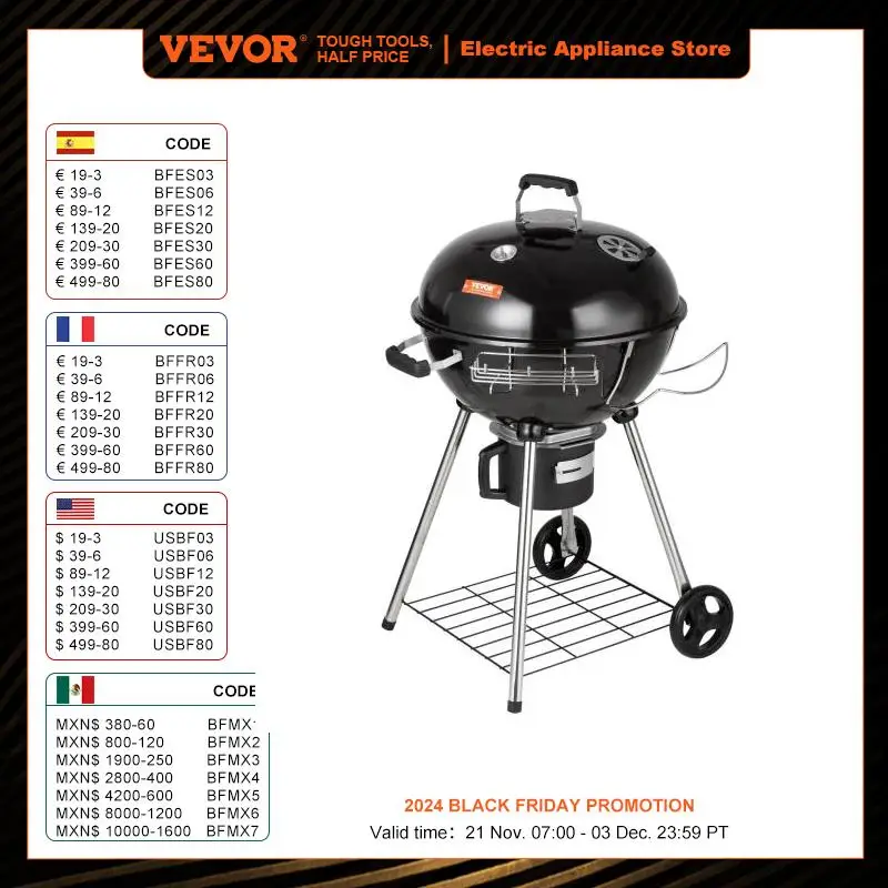 VEVOR 22inch BBQ Portable Grill Apple Shape Charcoal Grilled Barbecue Heating Stove Multifunction Camping Picnic BBQ Oven