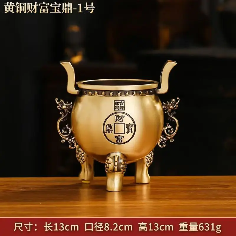 Large Copper Double Home Dragon Burner Ornament Ancestral Buddhist Hall Temple Brass Incense