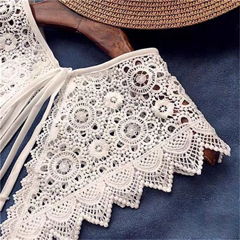 التطريز الجوف خارج شال التفاف طوق كاذبة فتاة حلوة انفصال الدانتيل متابعة Capelet وشاح الرقبة أعلى الياقة الزخرفية #4