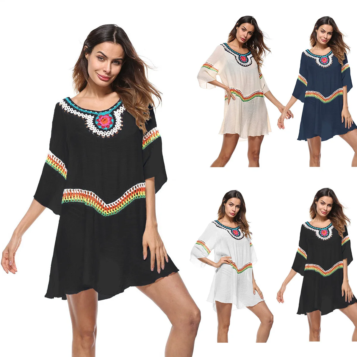 

Beach Bikini Blouse Hand Hook Flower Ethnic Style Sunscreen Clothing Spot