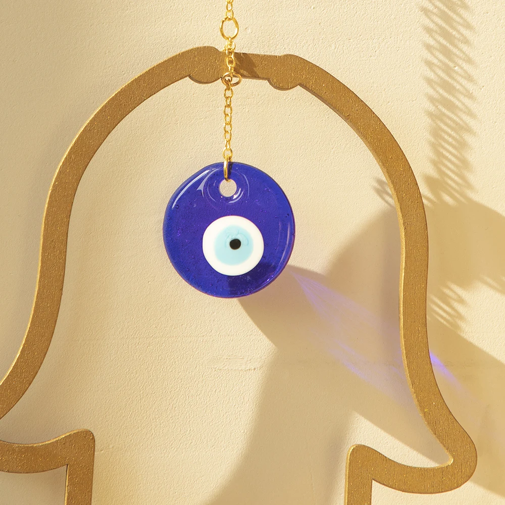 Wood Hamsa Hand Evil Eye Wall Hanging Ornament Turkish Blue Eye Amulet Protection Good Luck Room Home Blessing Hamsa Decor Gift