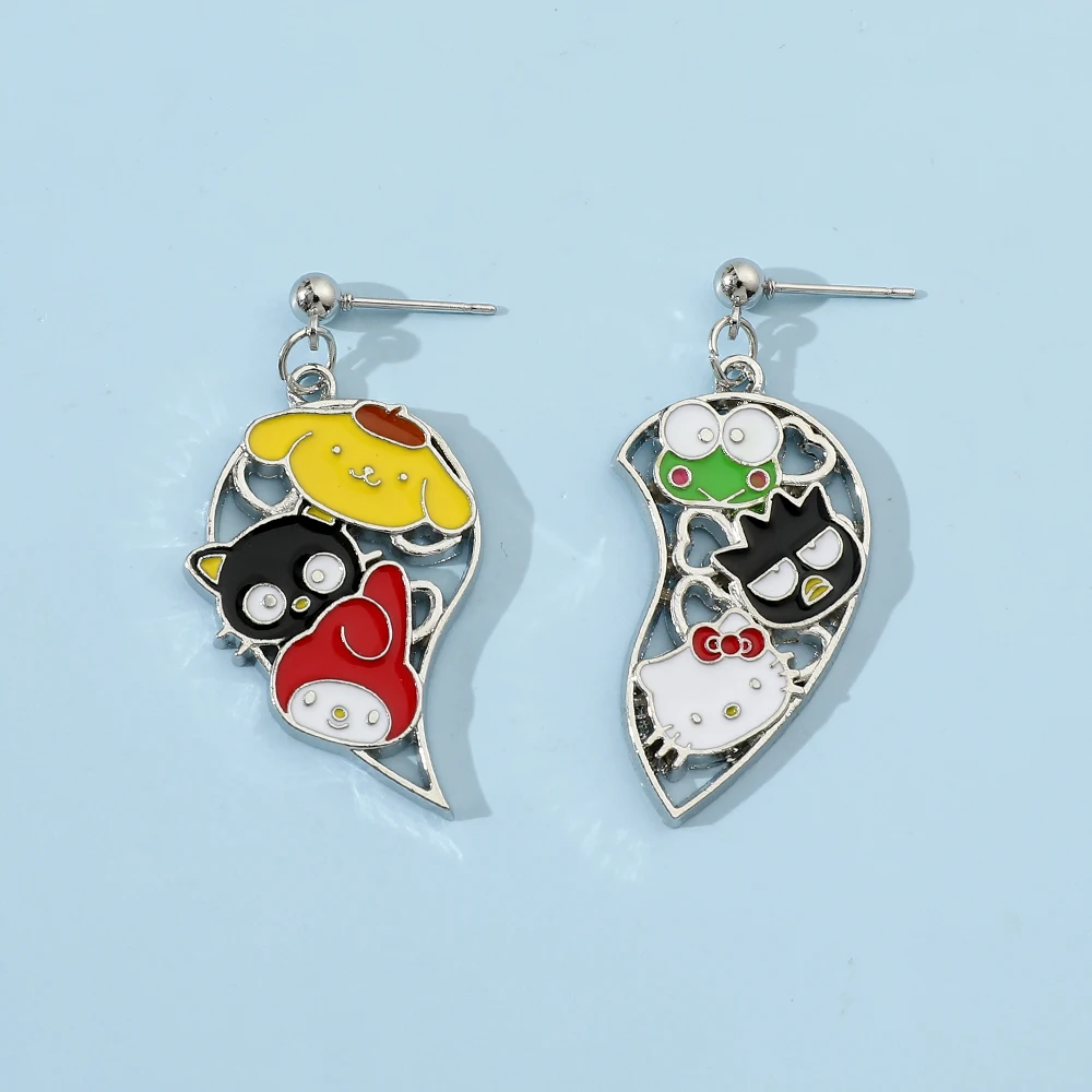 Sanrio Hello Kitty Melody Earring, Anime Cartoon, Peripheral Heart, Hollow Out Pendant, Festival Gift for Lover