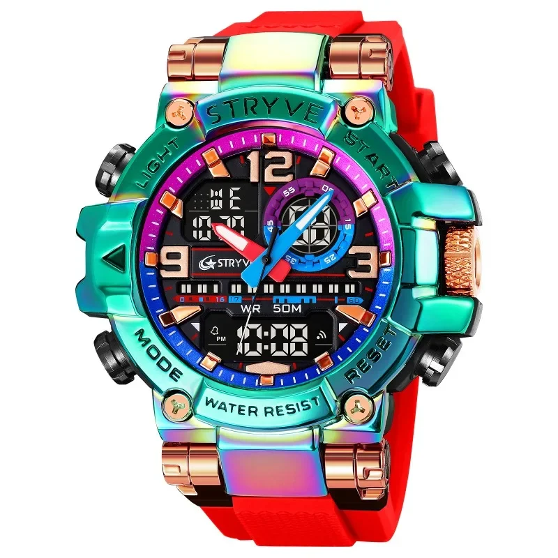 Men Electronic Watch Colorful Glow Student Digital Wristwatches 5bar Waterproof Multifunctional Sports Dazzling Cool Boys Clock