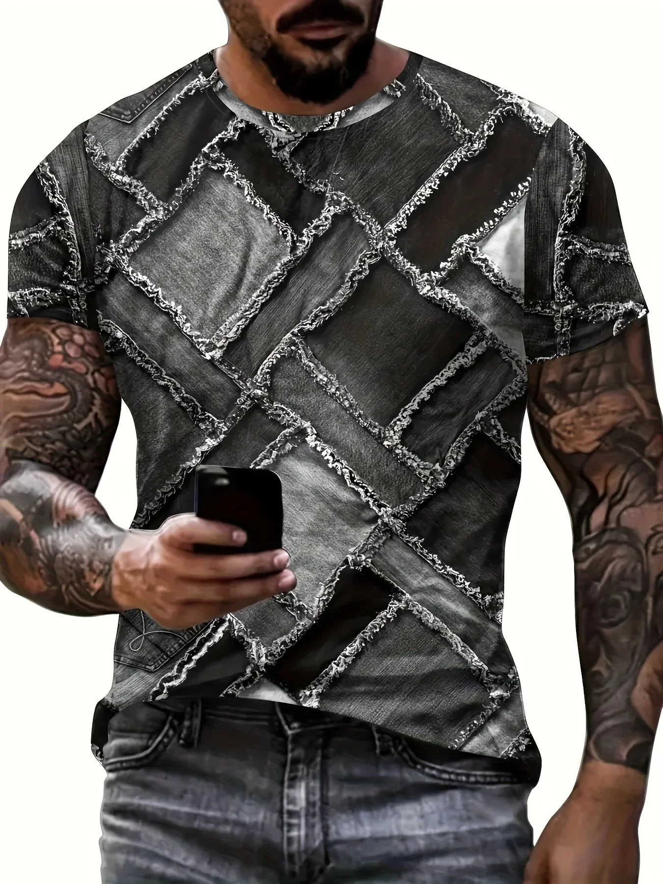 

Men's Crew Neck Graphic T-shirt, Fashion Print, Men's Short Sleeve Summer Dress, Soft, Stylish, Comfortable, Sportswear