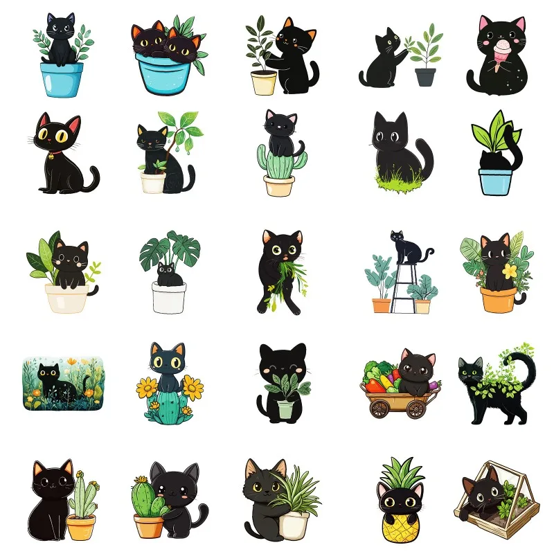 50pcs Cartoon Personality Black Cat Creative Graffiti Decoration Sticker