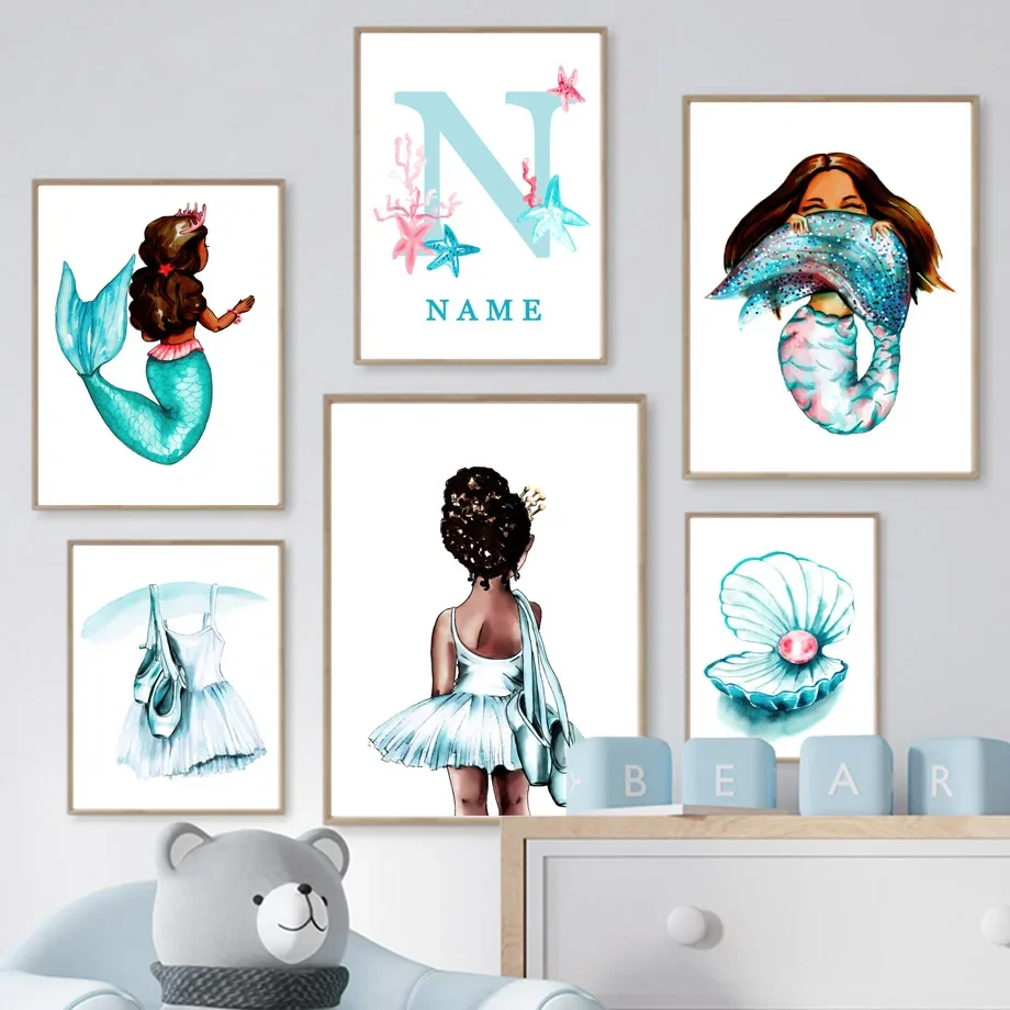 

Ballet Little Girls Pearl Custom Name Wall Art Canvas Painting Boho Nursery Poster And Prints Wall Picture Baby Dance Room Decor