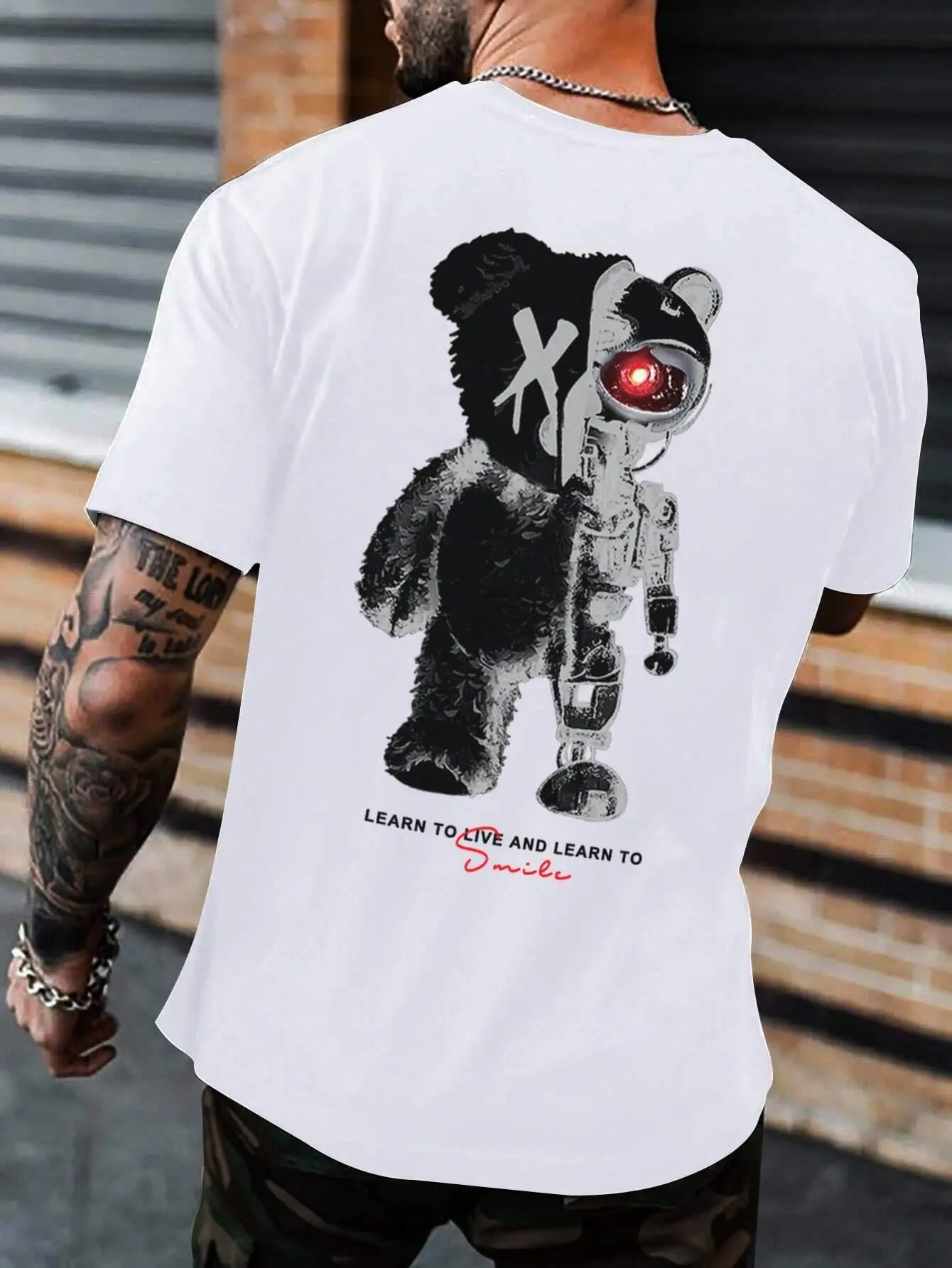 Half A Ted Bear, Half A Robotic Bear Printed Mens Tshirt Casual Cotton Summer Clothes Breathable Tops Loose Fashion T-Shirt