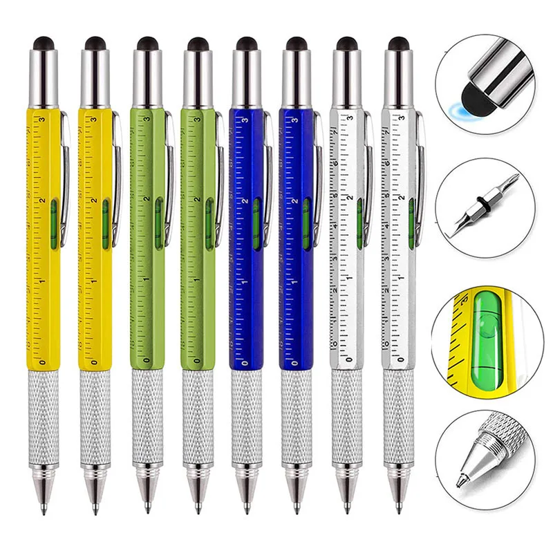 Multifunções Caneta Esferográfica com Modern Handheld Tool, Medida, Régua Técnica, Chave de Fenda, Touch Screen, Stylus Spirit Level, 32Pcs