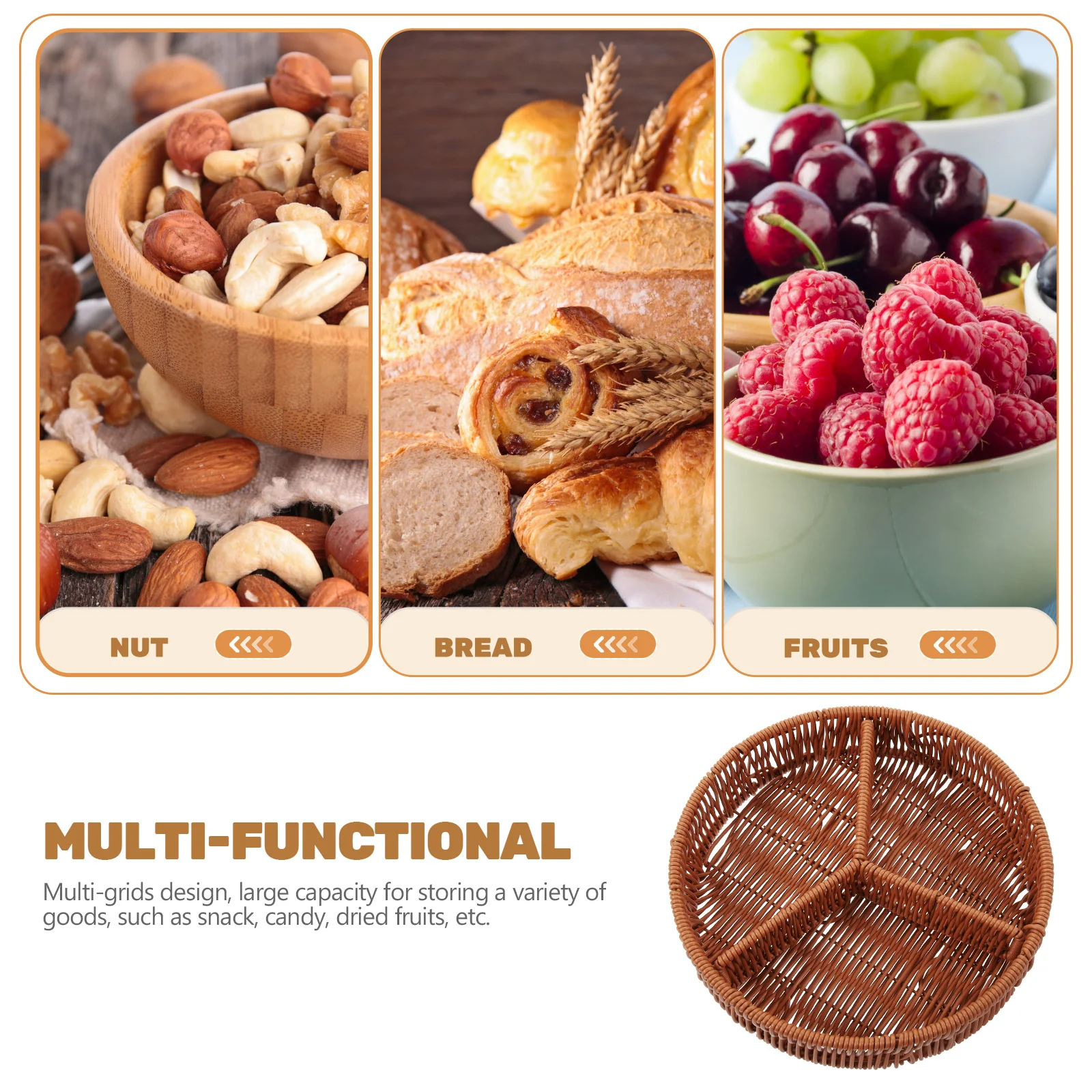 

Multi grids PP Snack Plate Large Capacity Storage Tray for Kitchen Dining Party Fruit Basket Dry Food serving Dish