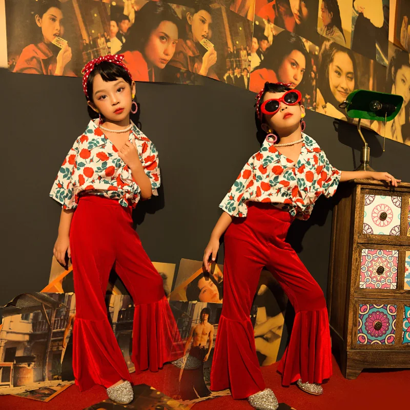 

Kindergarten Children's Retro Hong Kong Style Flared Pants Catwalk Performance Clothes Studio Girls 8090s Theme Shooting Clothes