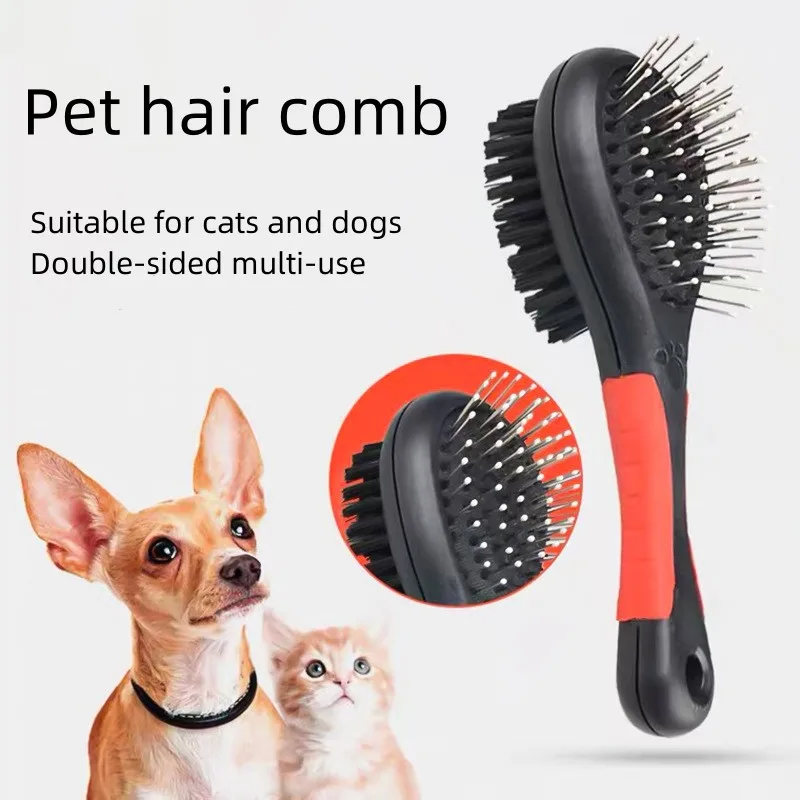 Peine de aguja para perros y mascotas, cepillo de baño duradero de doble cara, cepillo de cerdas de belleza de masaje de plástico, herramientas de aseo flotante para eliminar el pelo