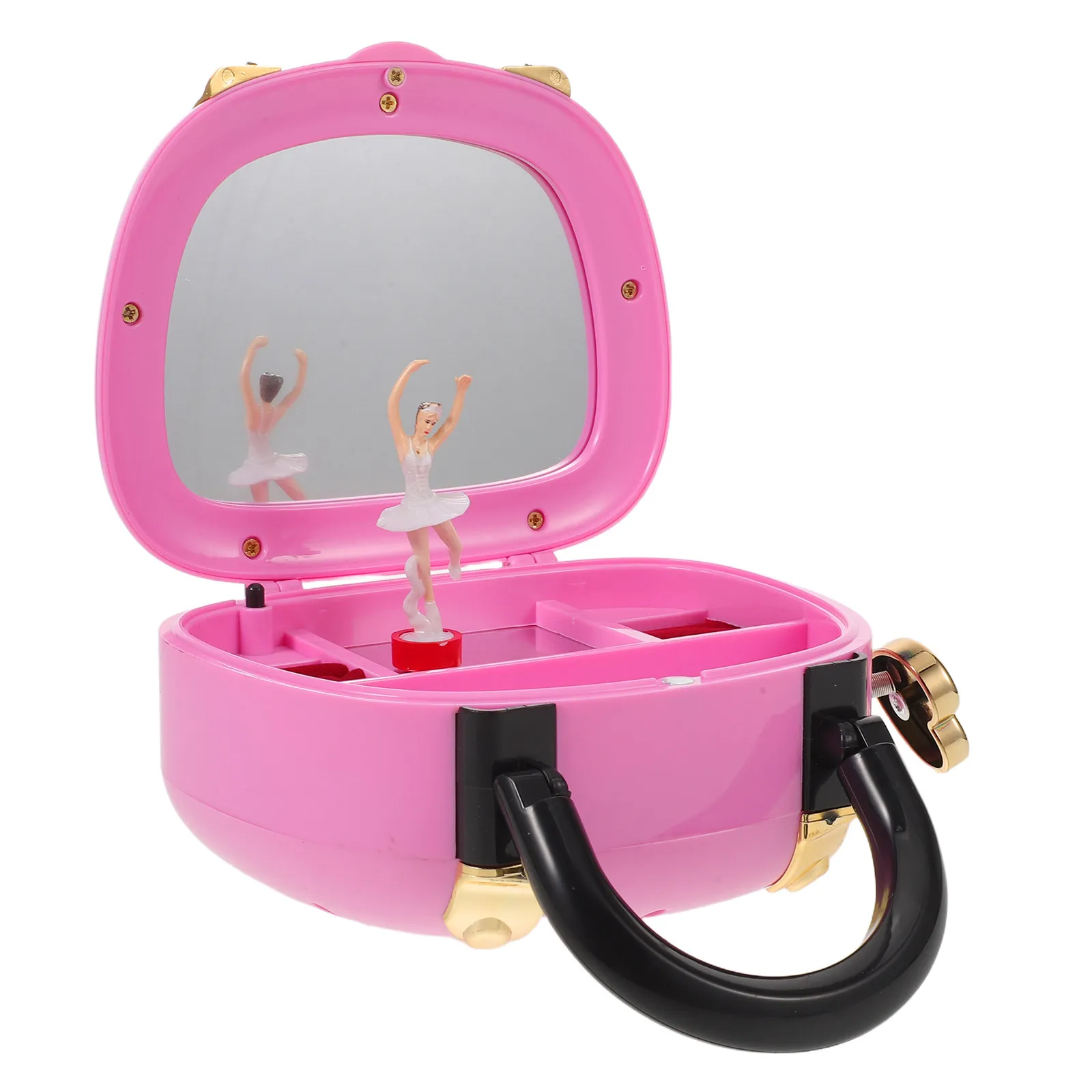 1Set Musical Jewelry Box for Ages 4-12 Pink Handbag with Rotating Ballerina Princess Organizer Jewellery Box Musical